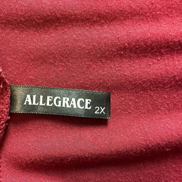 Women's Plus Size V Neck Button Tunic Tops Long Sleeve Flowy Shirt Wine Red 2X - Picture 8 of 10